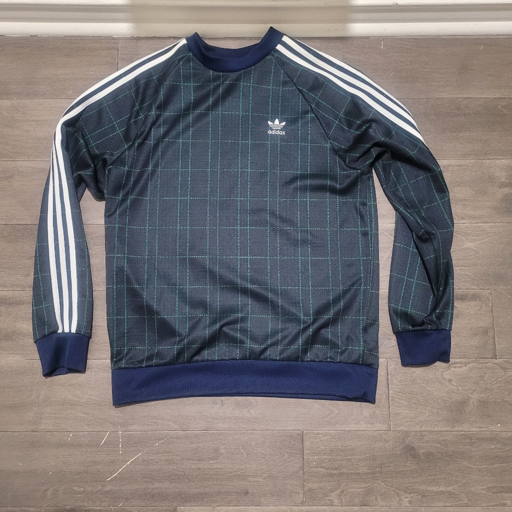 adidas ORIGINALS MEN'S TARTAN TRACK TOP JACKET NAVY GREEN TREFOIL RETRO